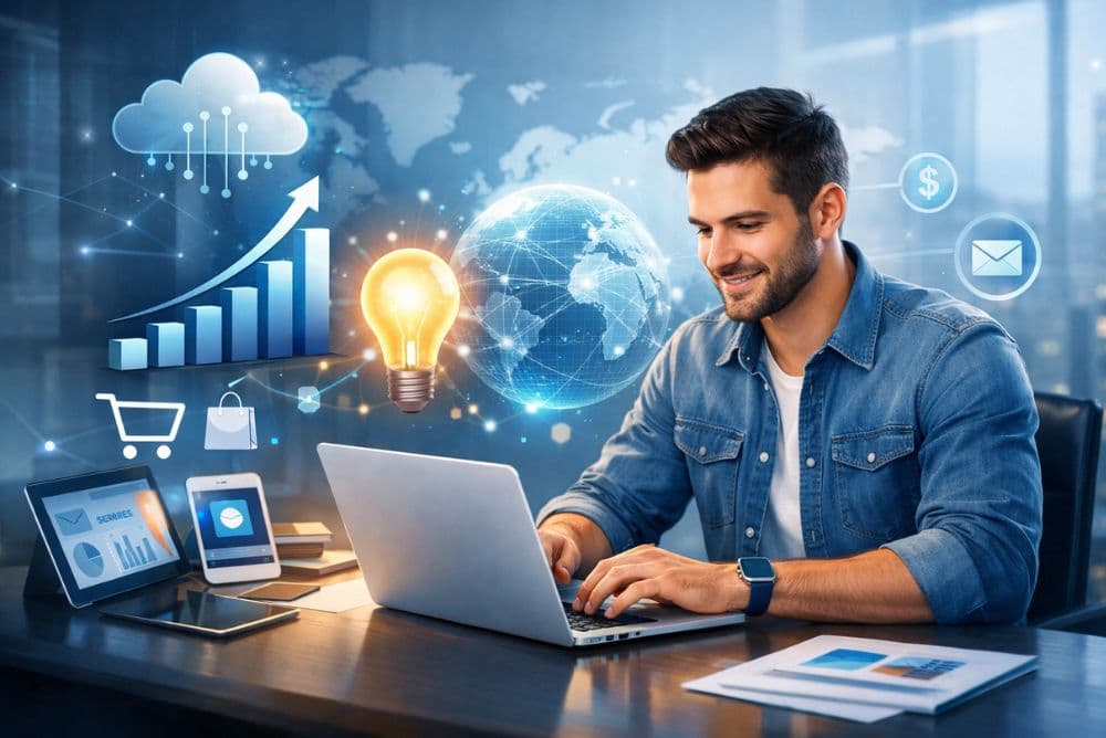 Emprendedor digital trabajando