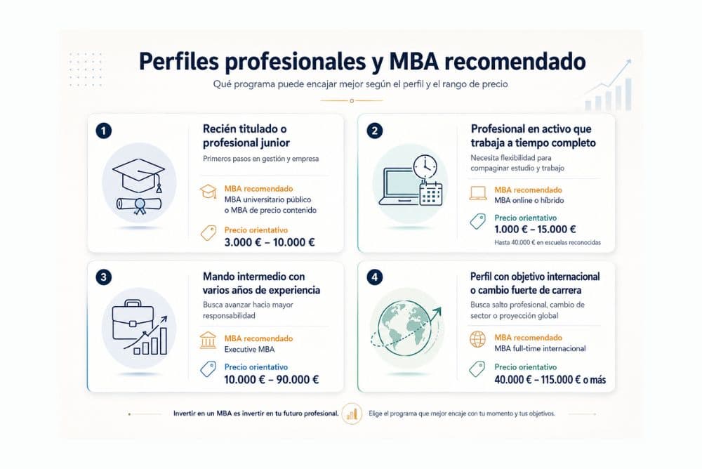 Precio orientativo de MBA según perfil profesional